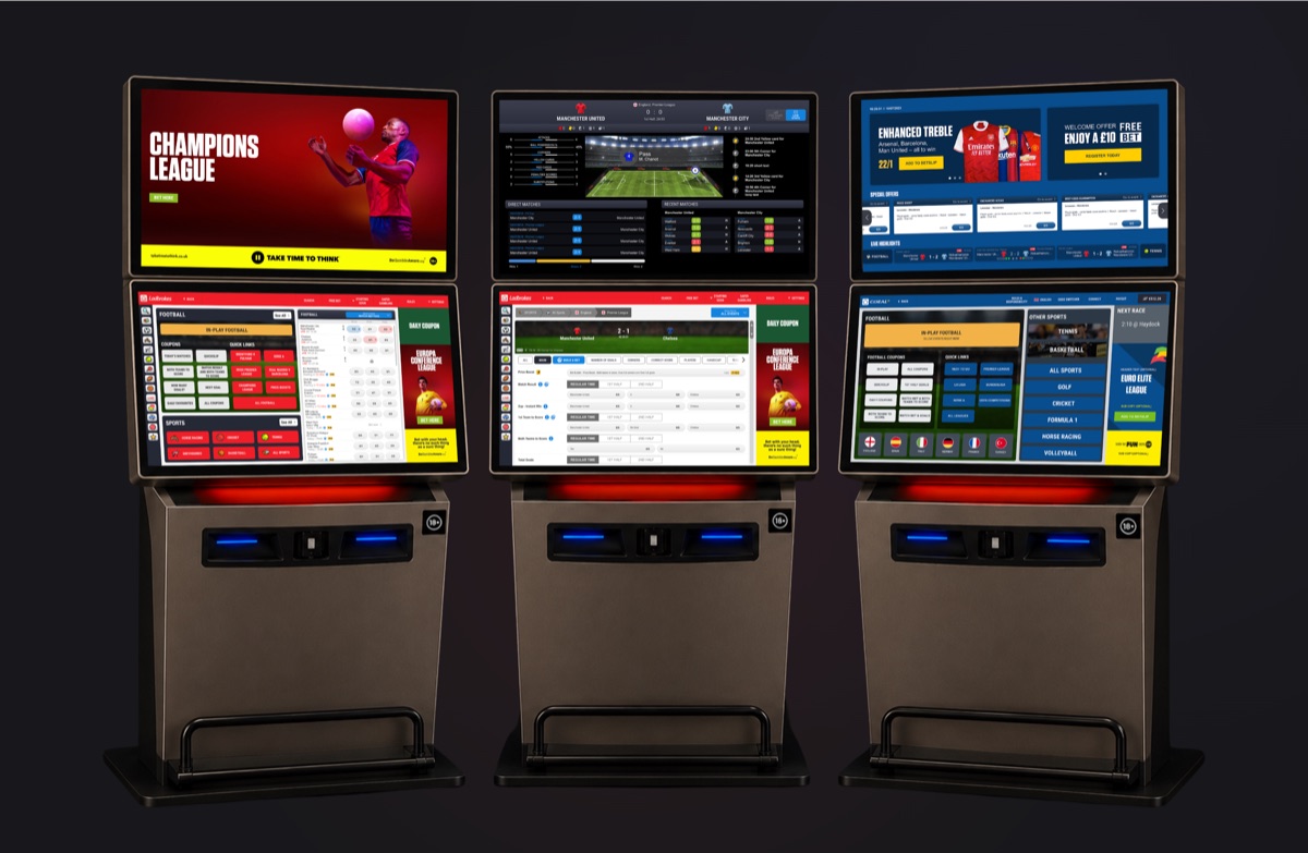 BetStation terminals showing sports betting interface