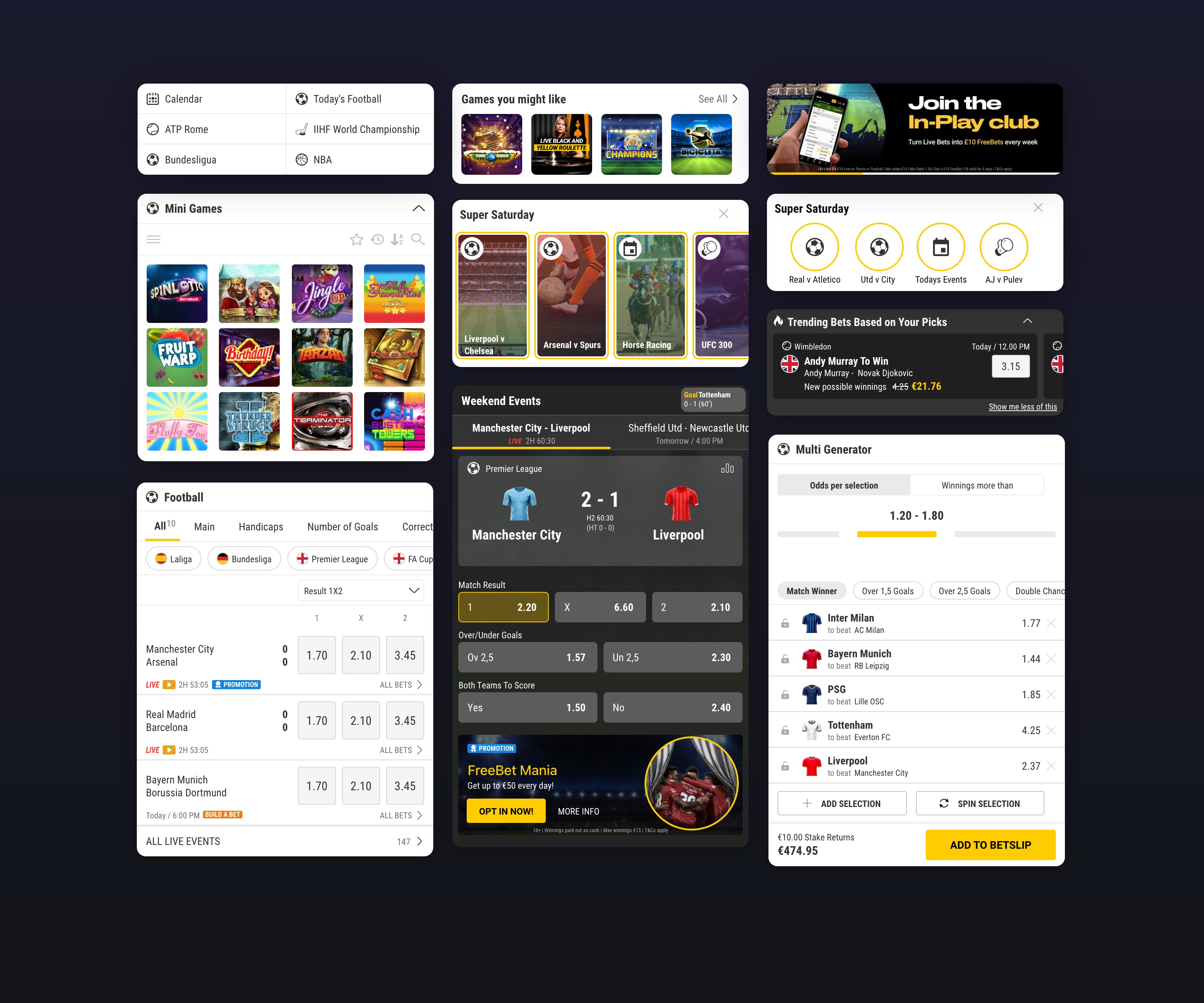 bwin V6 module library — sports lobby, competitions, live event modules