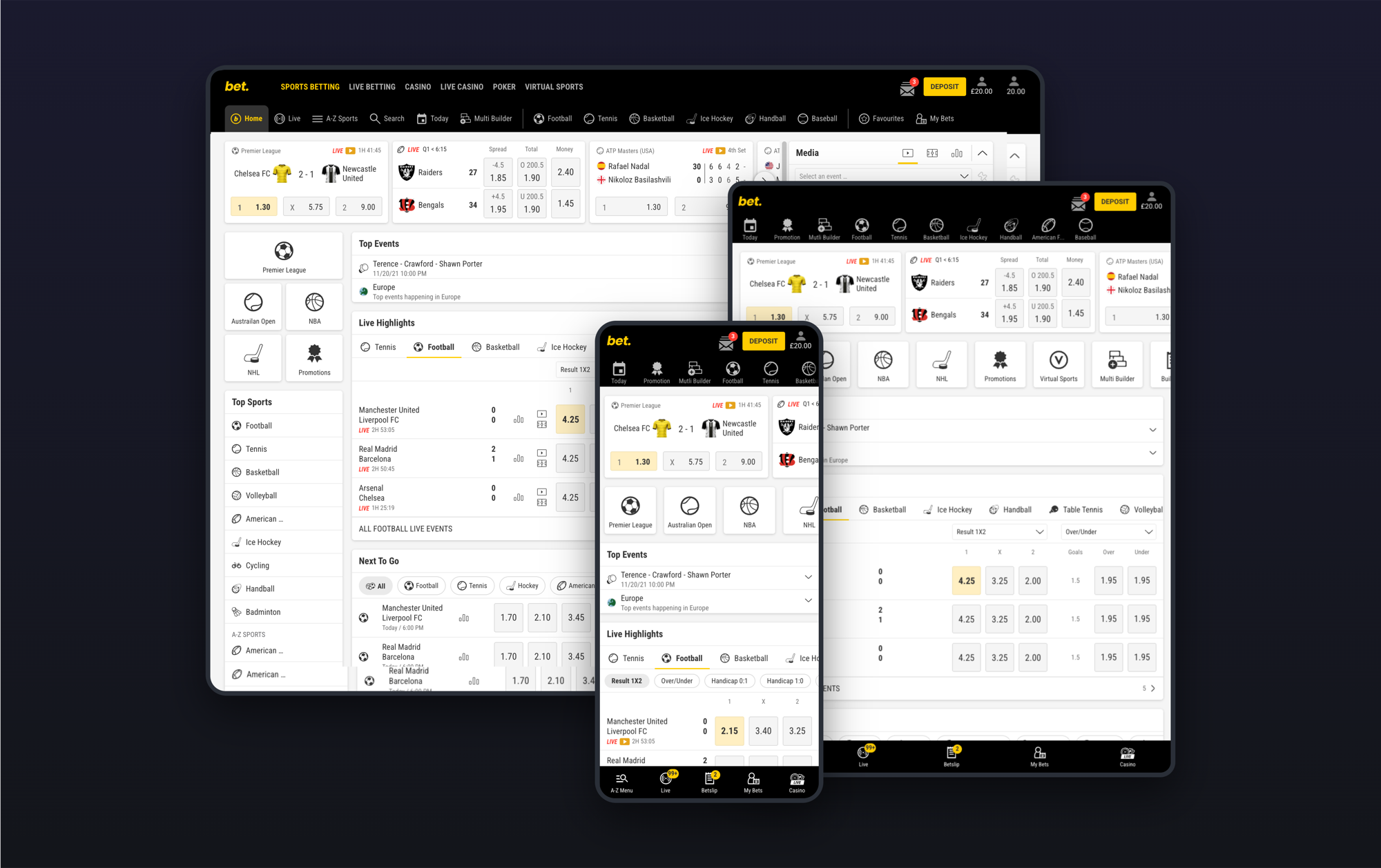 bwin V6 responsive sportsbook across mobile, tablet, and desktop